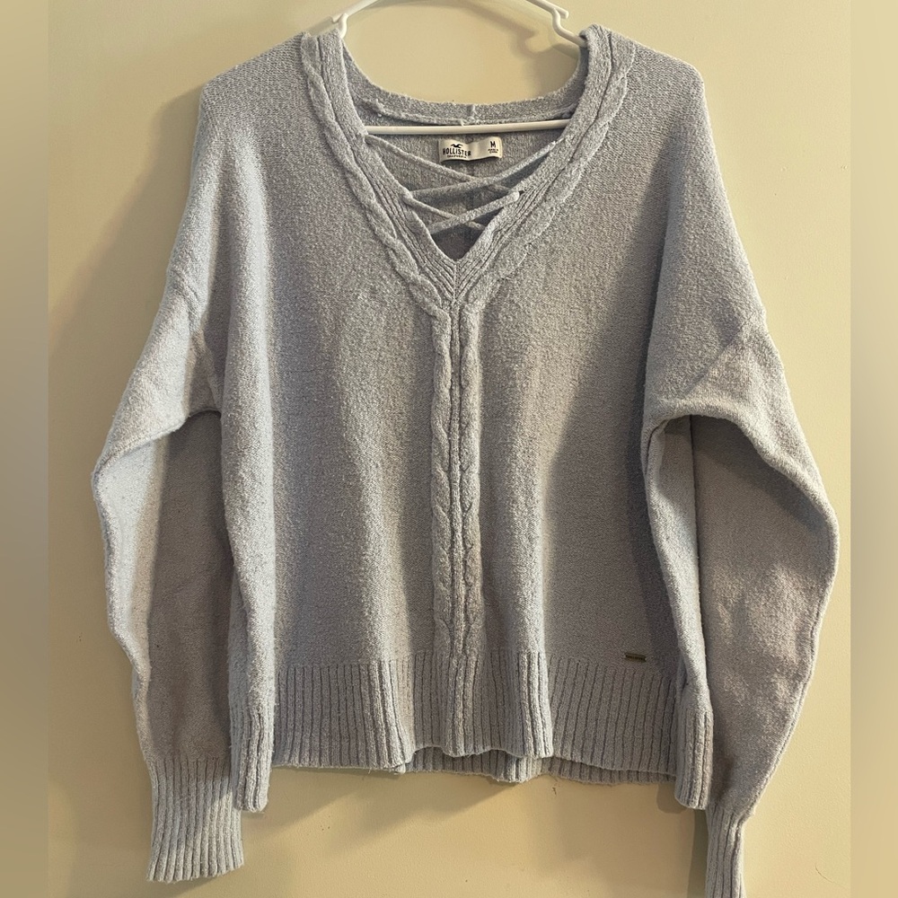 Light blue Hollister criss cross sweater- size medium